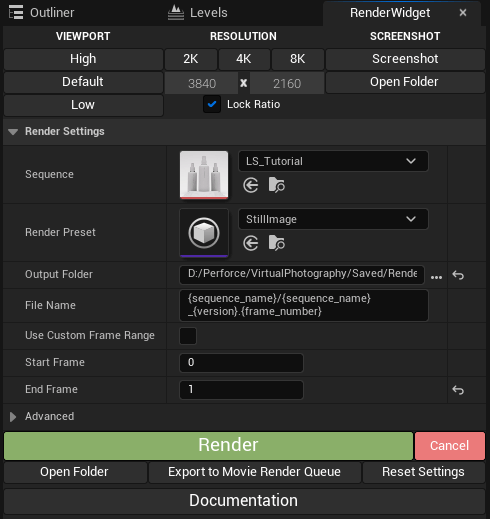 Render Widget settings